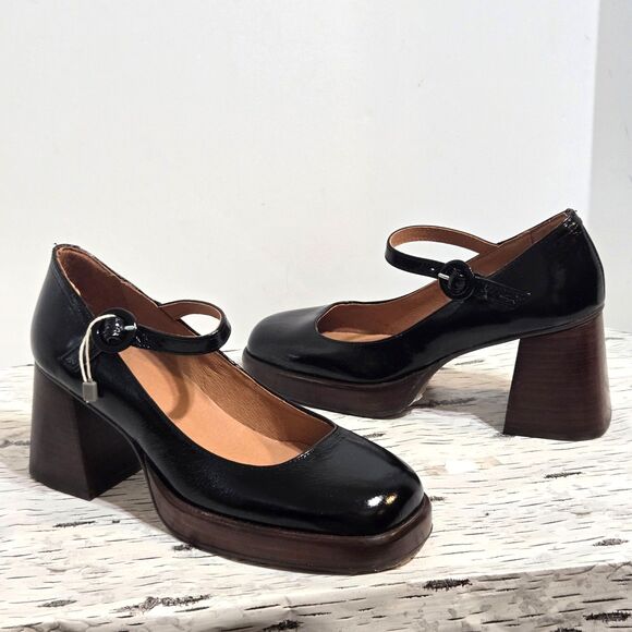 jonak Shoes - Jonak Paris Shoes 7.5 / 38 Black Leather Chunky Heeled Mary Janes Platform New